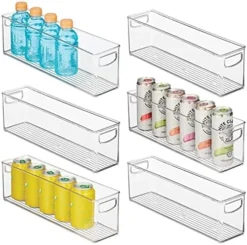 Plastic Stackable Small Organizing Bin Kitchen Pantry Cabinet, Refrigerator, Freezer Food Organization Storage Bins With Handles, Drawer Container Organizer, Ligne Collection, 6 Pack - White -Kitchen Island Sale 51x64ESdZdL. AC