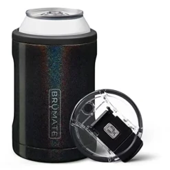Hopsulator DUO 2-in-1 Can Cooler Insulated For 12oz Cans + 100% Leak Proof Tumbler With Lid | Can Coozie Insulated For Hard Seltzer, Beer, Soda And Energy Drinks (Glitte Charcoal)