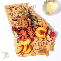 Destination Georgia State Shaped Serving And Cutting Board, Includes Hang Tie For Wall Display