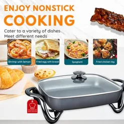 Black Electric Skillet, Spout Dishwasher Safe, Scratch Resistant, Non-Stick, Anti Slip Chassis, Adjustable Temperature 12 Black Electric Skillet, Spout Dishwasher Safe, Scratch Resistant, Non-Stick, Anti Slip Chassis, Adjustable Temperature -Kitchen Island Sale 51xbX51anoL