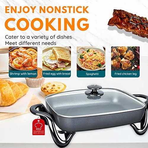 Black Electric Skillet, Spout Dishwasher Safe, Scratch Resistant, Non-Stick, Anti Slip Chassis, Adjustable Temperature 6 Black Electric Skillet, Spout Dishwasher Safe, Scratch Resistant, Non-Stick, Anti Slip Chassis, Adjustable Temperature - Image 6