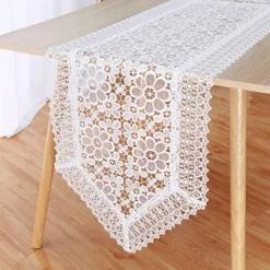 White Lace Table Runner Rectangle Embroidered Flowers Table Cloth For Table Outdoor Wedding Party Reception Table Decor (15.7 X 70 Inch)