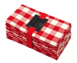 12 Pack Gingham Checks Oversized Dinner Napkins - Red - Size 20x20-100% Cotton - Tailored With Mitered Corners And A Generous Hem - Easy Care Machine Wash