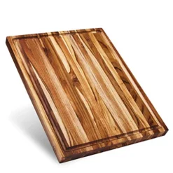 , Large Teak Wood Cutting Board For Kitchen With Juice Groove, Reversible Charcuterie Butcher Block 18x14x1.25 In (Gift Box Included)