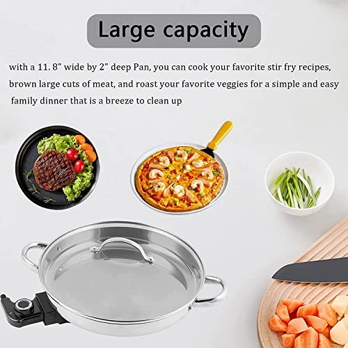 11.8-Inch Capacity Electric Skillet - For Simmer Fry Bake Steam (Silver) 3 11.8-Inch Capacity Electric Skillet - For Simmer Fry Bake Steam (Silver) - Image 3