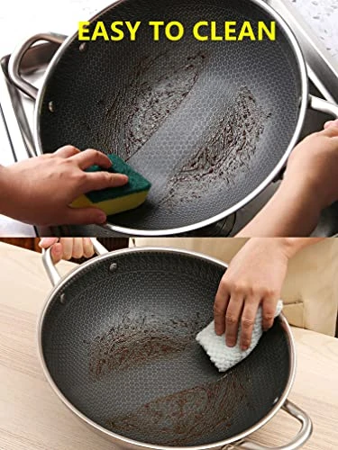 12.5” Wok Pan With Dual Honeycomb Wok Stainless Steel Wok Pan With Nonstick Coating, Frying Pans Cookware, Two Handles,Works With Induction ,Gas, Electric, Ceramic Furnace Stove, Without Lid 5 12.5” Wok Pan With Dual Honeycomb Wok Stainless Steel Wok Pan With Nonstick Coating, Frying Pans Cookware, Two Handles,Works With Induction ,Gas, Electric, Ceramic Furnace Stove, Without Lid - Image 5