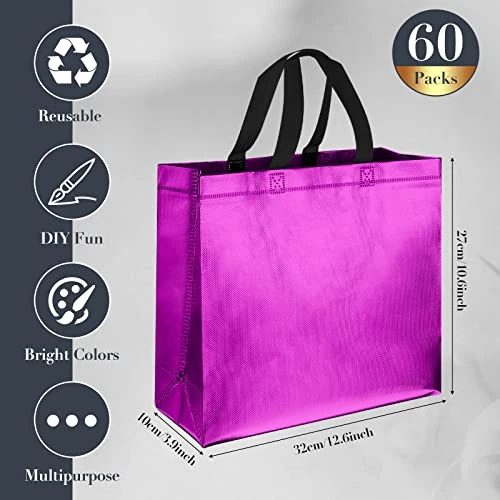 Eccliy 60 Pieces Reusable Gift Tote Bags Grocery Shopping Bag With Handles For Bridesmaid Birthday Party Wedding, 12.2x11x4.7 Inch (Multicolored) 1 Eccliy 60 Pieces Reusable Gift Tote Bags Grocery Shopping Bag With Handles For Bridesmaid Birthday Party Wedding, 12.2x11x4.7 Inch (Multicolored)