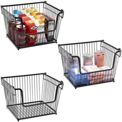 Farmhouse Scoop Storage Bin Wire Baskets With Handles, Stackable Basket Set Organizers For Home-Kitchen Pantry-Bathroom, Laundry, Closet Organization, Iron Metal (4-Pack, Black) -Kitchen Island Sale 51zomcFmdRL. AC