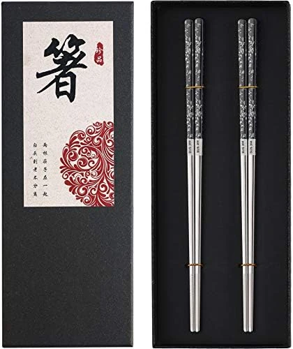 Stainless Steel Chopsticks Titanium Plated Metal Chopsticks Reusable Dishwasher Safe Premium Japanese Korean Chopstick Laser Engraved Anti-slip Chop Sticks For Eating 2 Pairs Gift Set Black Silver 6 Stainless Steel Chopsticks Titanium Plated Metal Chopsticks Reusable Dishwasher Safe Premium Japanese Korean Chopstick Laser Engraved Anti-slip Chop Sticks For Eating 2 Pairs Gift Set Black Silver - Image 6