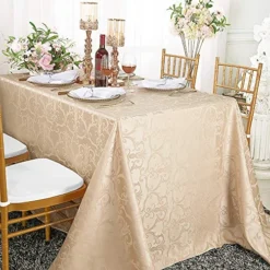 90 Inch X 132 Inch Rectangular Versailles Chopin Jacquard Damask Polyester Tablecloths Table Cover Linens For Restaurant Kitchen Dining Wedding Party Banquet Events - Champagne