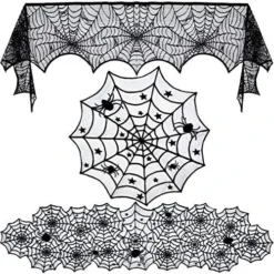 3pack Halloween Decorations Set Halloween Tablecloth Black Lace Round Spider Cobweb Table Cover Fireplace Mantel Scarf Spiderweb Fireplace Scarf For Halloween Party -Kitchen Island Sale 616rxoJKa L. AC