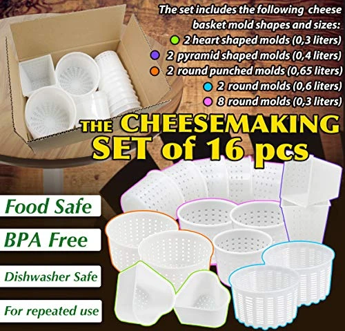 16 Pcs Cheesemaking Kit №3 Butter Punched Сheese Mold Press Strainer Cheese Tofu Press Mold Cheese Making Kit 2 16 Pcs Cheesemaking Kit №3 Butter Punched Сheese Mold Press Strainer Cheese Tofu Press Mold Cheese Making Kit - Image 2