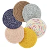 Braided Coasters For Drinks, 6 Pcs Round Handmade Woven Fabric Desk Coasters, Absorbent Cotton Cup Coasters Heat-Resistant Hot Pads Mats For Kitchen Dining Table Protection