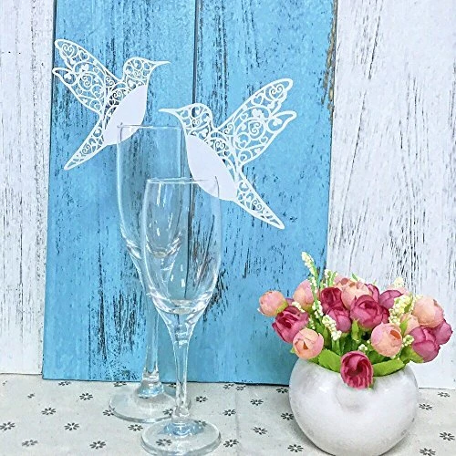 (White Bird On Wineglass) - JZK 50 X Pearly White Place Holder Table Name Card Cards For Wedding Baby Shower Holy Communion Birthday Party (White Bird On Wineglass) 2 (White Bird On Wineglass) - JZK 50 X Pearly White Place Holder Table Name Card Cards For Wedding Baby Shower Holy Communion Birthday Party (White Bird On Wineglass) - Image 2