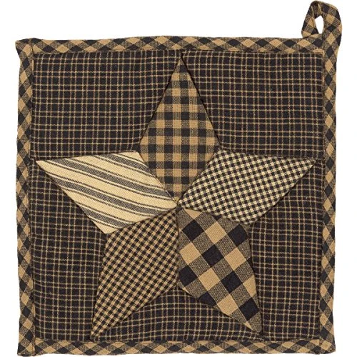 Farmhouse Star Cotton Primitive Tabletop Kitchen Fabric Loop Patchwork Square Pot Holder, 8" X 8", Charcoal Black 1 Farmhouse Star Cotton Primitive Tabletop Kitchen Fabric Loop Patchwork Square Pot Holder, 8" X 8", Charcoal Black