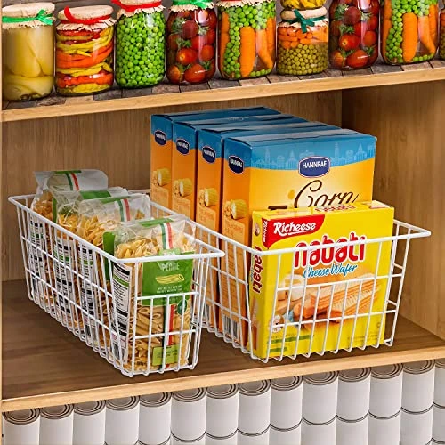 15.2" Metal Wire Baskets For Organizing 6 Pack, Household Pantry Storage Freezer Organizer Bins With Handles, Freezer Baskets For Upright Freezer, Refrigerators, Kitchen Cabinets, White 2 15.2" Metal Wire Baskets For Organizing 6 Pack, Household Pantry Storage Freezer Organizer Bins With Handles, Freezer Baskets For Upright Freezer, Refrigerators, Kitchen Cabinets, White - Image 2