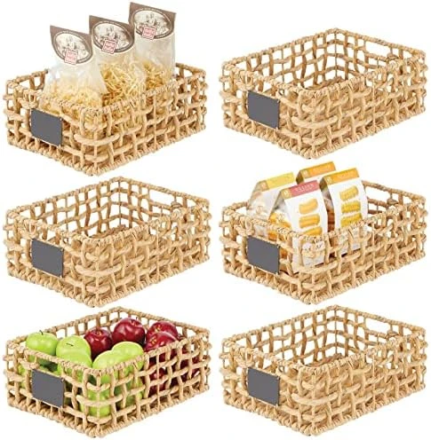 MDesign Hyacinth Open Weave Kitchen Cabinet Pantry Basket With Built-in Chalkboard Label For Organizing Kitchen Pantry, Cabinet, Cupboard, Shelves - Holds Food, Drinks, Snacks, 6 Pack - White Wash 9 MDesign Hyacinth Open Weave Kitchen Cabinet Pantry Basket With Built-in Chalkboard Label For Organizing Kitchen Pantry, Cabinet, Cupboard, Shelves - Holds Food, Drinks, Snacks, 6 Pack - White Wash - Image 9