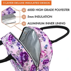 PUX Insulated Lunch Box Women, Lunch Bag Tote Girls Kids Teen Adult, Cute Soft Lunch Cooler Container Work School, Reusable Thermal Food Meal Prep Organizer Lunch Pail Travel Beach, Floral Purple -Kitchen Island Sale 61IOhFvpt9L