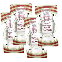 Chrome Vinyl Coated Plate Hanger 3.5 To 5 Inch Plate Hanger Set Of 4 Hangers - Includes Hanging Hook And Nail