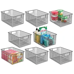 Metal Wire Food Storage Basket Organizer With Handles For Organizing Kitchen Cabinets, Pantry Shelf, Bathroom, Laundry Room, Closets, Garage - Concerto Collection - 8 Pack - Black