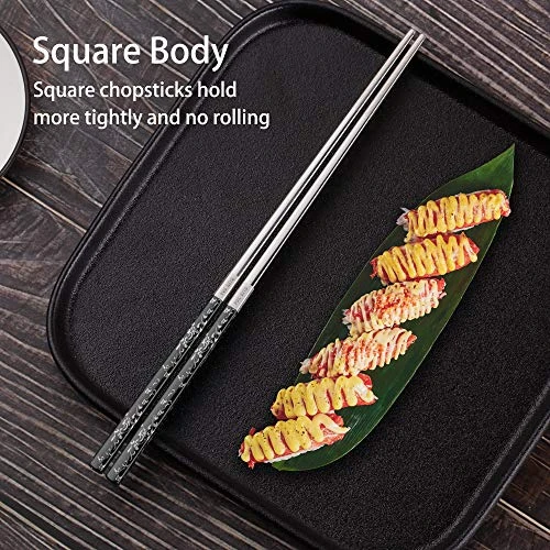Stainless Steel Chopsticks Titanium Plated Metal Chopsticks Reusable Dishwasher Safe Premium Japanese Korean Chopstick Laser Engraved Anti-slip Chop Sticks For Eating 2 Pairs Gift Set Black Silver 3 Stainless Steel Chopsticks Titanium Plated Metal Chopsticks Reusable Dishwasher Safe Premium Japanese Korean Chopstick Laser Engraved Anti-slip Chop Sticks For Eating 2 Pairs Gift Set Black Silver - Image 3