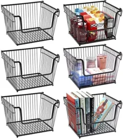 Farmhouse Scoop Storage Bin Wire Baskets With Handles, Stackable Basket Set Organizers For Home-Kitchen Pantry-Bathroom, Laundry, Closet Organization, Iron Metal (4-Pack, Black) -Kitchen Island Sale 61Tf7JHpH2L. AC