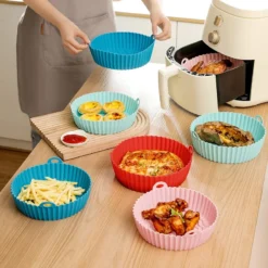 4-Pack Silicone Air Fryer Liners, 7.5inch Reusable Air Fryer Silicone Basket，Food Safe For 3 To 5 Qt Air Fryers Oven Accessories, Food Safe Air Fryers Oven Accessories,Replacement Of Flammable Parchment Liner Paper,Silicone Baking Tray Pots -Kitchen Island Sale 61c481p9EcL