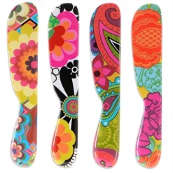 6" Melamine Butter Spreader 4-Piece Set-Designer Fun Vibrant Colorful Knives For Cream Cheese, Jam, Jelly, Mayo, Frosting, Sandwich-Shatterproof BPA Free Dishwasher Safe, 6-inch, Floral