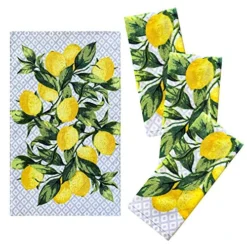 Kitchen Designers Set Of 4 Decorative Soft And Absorbent Cotton Dish Towels, 15 In X 25 In, Citrus Lemons