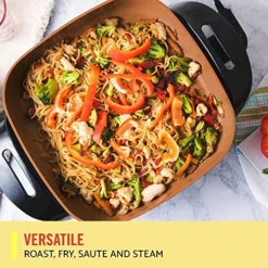 Bella Electric Ceramic Titanium Skillet, Glass Lid Included, 12" X 12", Copper/Black & Electric Griddle W Warming Tray, Healthy-Eco Non-stick Coating, Hassle-Free Clean Up, 10" X 18", Copper/Black -Kitchen Island Sale 61imOd2hIJL