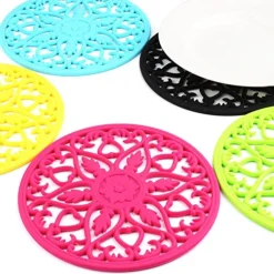Silicone Trivet ME.FAN 3 Set Silicone Trivet Mat - Multi-Use Intricately Carved Insulated Flexible Durable Non Slip Coasters (Black) -Kitchen Island Sale 61jB4ihLWPL