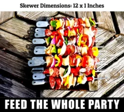 Skewers Set - 10 Stainless Steel Wide BBQ Kebob Sticks For BBQ Grill - Flat Metal With Food Remover Disc - BBQ Accessories, 12 Inch -Kitchen Island Sale 61jR4dKLGDL