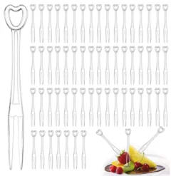 300PCS Disposable Plastic Fruit Forks, YEAJOIN Mini Cake Forks Tasting Appetizer Cocktail Forks Picks Small Dessert Food Picks Sticks