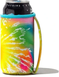 Tall Can Cuff Covers Reusable Insulator With Handle: Neoprene Can Coosies With Insulated Sleeves For Soda, Water Bottle, Beer, Other 16 Oz Tall Can Beverages (Sunflower Tie Dye, Tall 16oz)