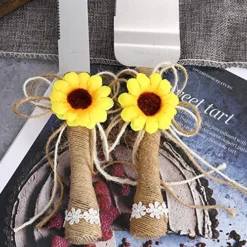 Rustic Wedding Cake Knife And Serving Set With Sunflower Burlap Lace Wedding Cake Knife (Set Of 2)