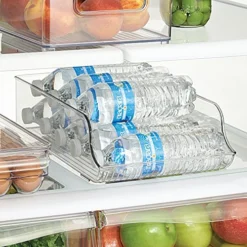 Plastic Refrigerator And Freezer Storage Organizer Bin Water Bottle And Drink Holder For Kitchen, Basement, Garage Fridge, BPA-Free, Clear