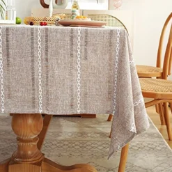 60 X 120 Inches Farmhouse Style Linen Tablecloths, Wrinkle Resistant Washable Dining Room Table Cloths For 8 Foot Rectangle Tables - Light Coffee -Kitchen Island Sale 61yAgVtWz8L